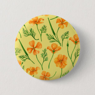 California poppies, summertime flowers, orange wil 2 inch round button