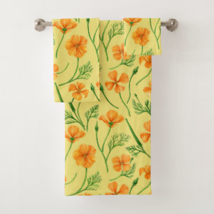 California poppies, summertime flowers, orange wil bath towel set