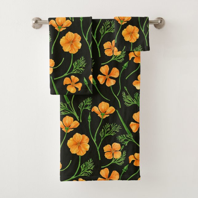 California poppies, summertime flowers, orange wil bath towel set (Insitu)