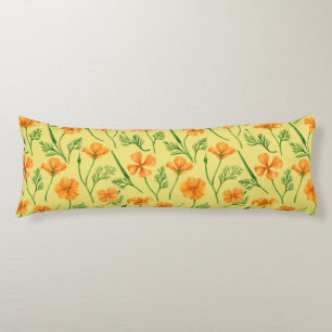 California poppies, summertime flowers, orange wil body pillow