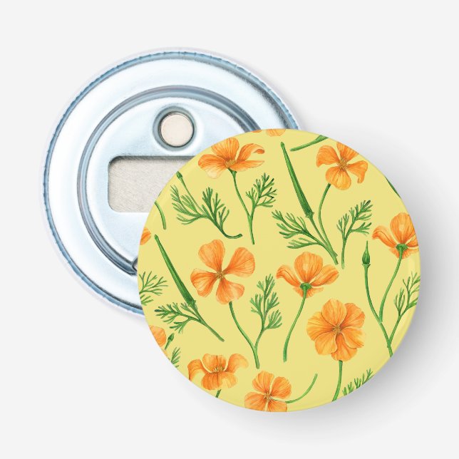 California poppies, summertime flowers, orange wil bottle opener (Front)