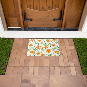 California poppies, summertime flowers, orange wil doormat