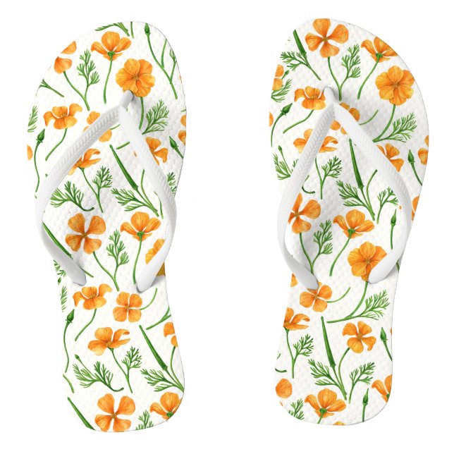 California poppies, summertime flowers, orange wil flip flops (Footbed)