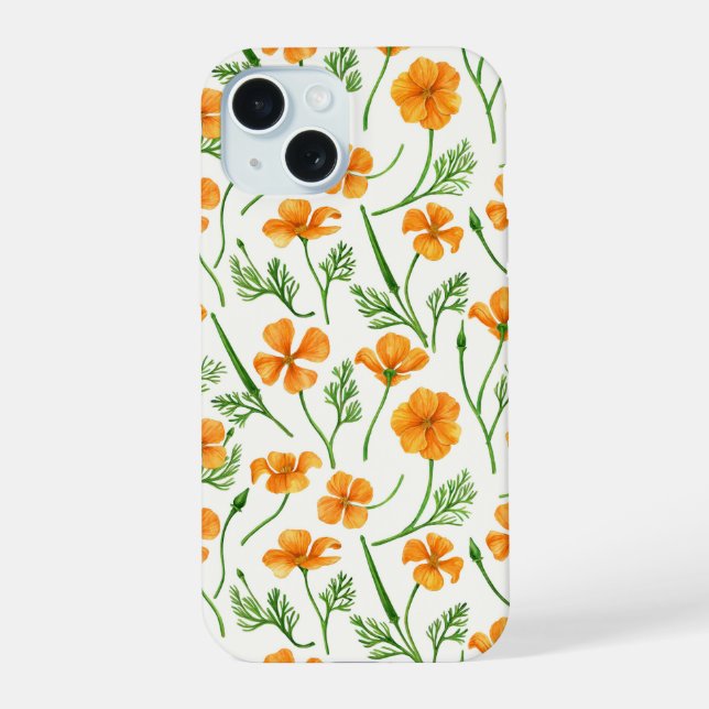 California poppies, summertime flowers, orange wil iPhone 15 case (Back)