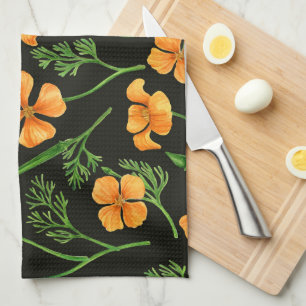 California poppies, summertime flowers, orange wil kitchen towel