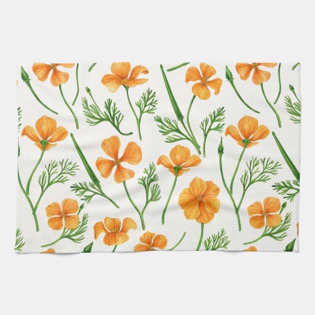 California poppies, summertime flowers, orange wil kitchen towel (Horizontal)