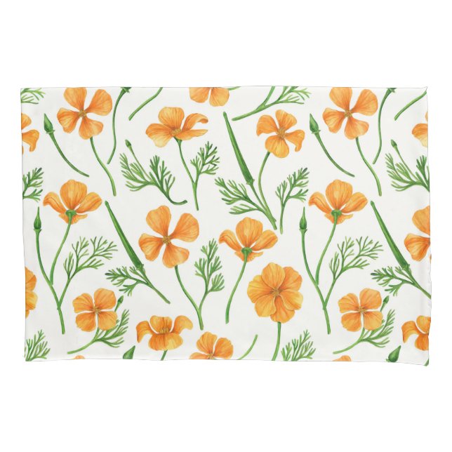 California poppies, summertime flowers, orange wil pillowcase (Front-Left)