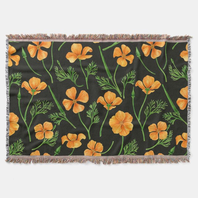 California poppies, summertime flowers, orange wil throw blanket (Front)