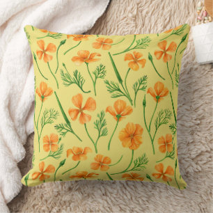 California poppies, summertime flowers, orange wil throw pillow