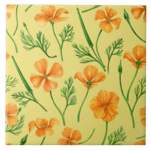 California poppies, summertime flowers, orange wil tile