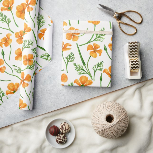 California poppies, summertime flowers, orange wil wrapping paper (Crafts)