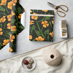 California poppies, summertime flowers, orange wil wrapping paper