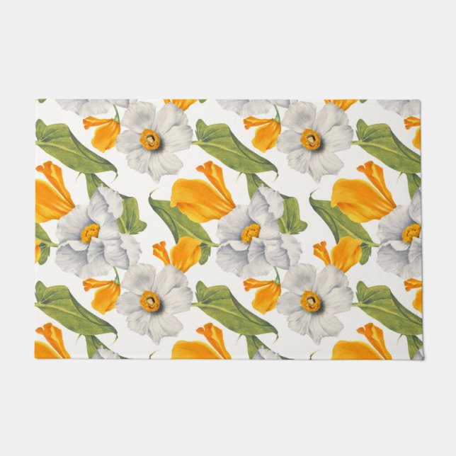 California poppies white daffodils pattern doormat (Front)