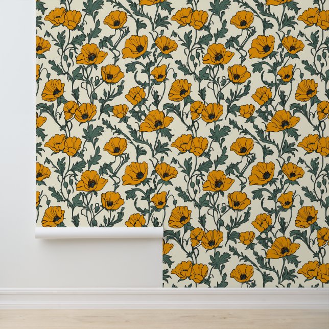 California Poppies Yellow Flower Floral Wallpaper (Application)