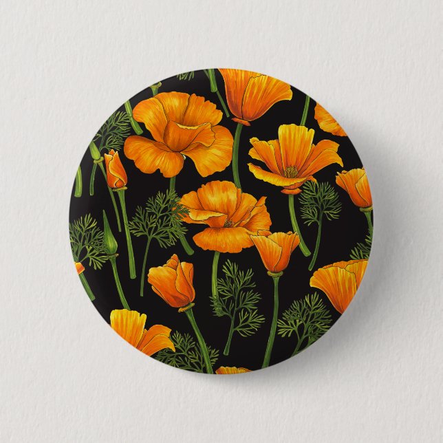 California poppy 2 inch round button (Front)