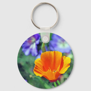 California Poppy and Purple Blooms Keychain
