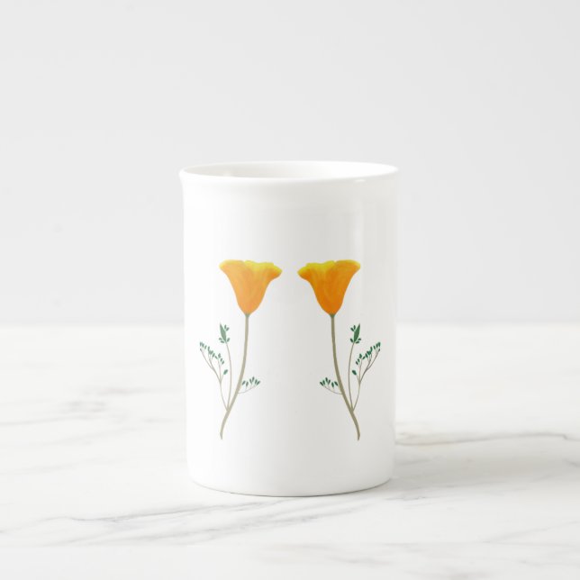 California Poppy Bone China Mug (Front)