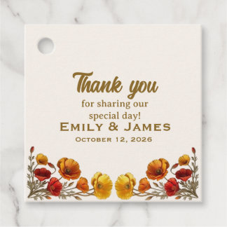 California Poppy Elegant Floral Wedding Favour Tags