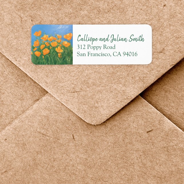 California Poppy Field Painting Adresse de retour (Add a bright pop of color with these california poppy flower field return address labels.)