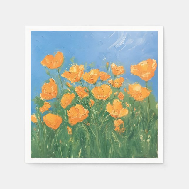 California Poppy Field Sky Impressionist Painting Napkin (Front)