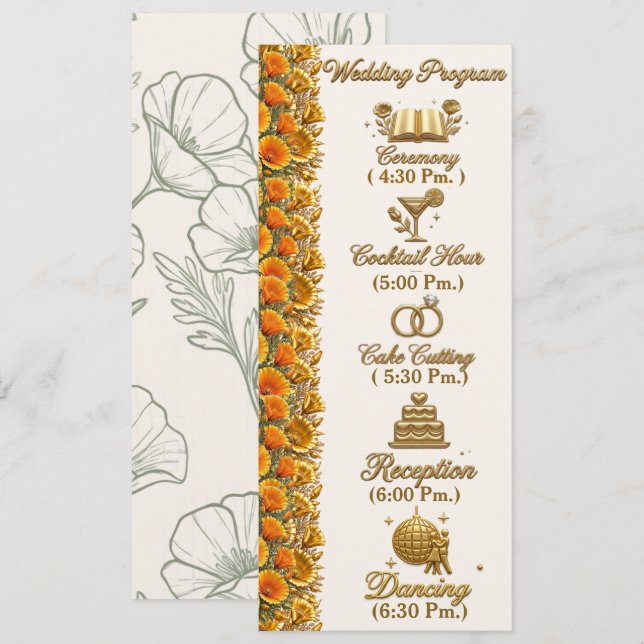 California Poppy Floral Wedding Program Card (Front/Back)