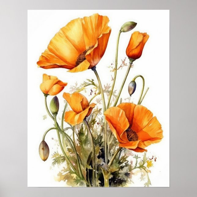 California Poppy Flowers Art Print Poster (Front)