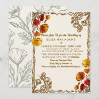 California Poppy Gold Photo Wedding Invitation 5x7