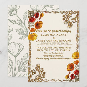 California Poppy Gold Photo Wedding Invitation 5x7