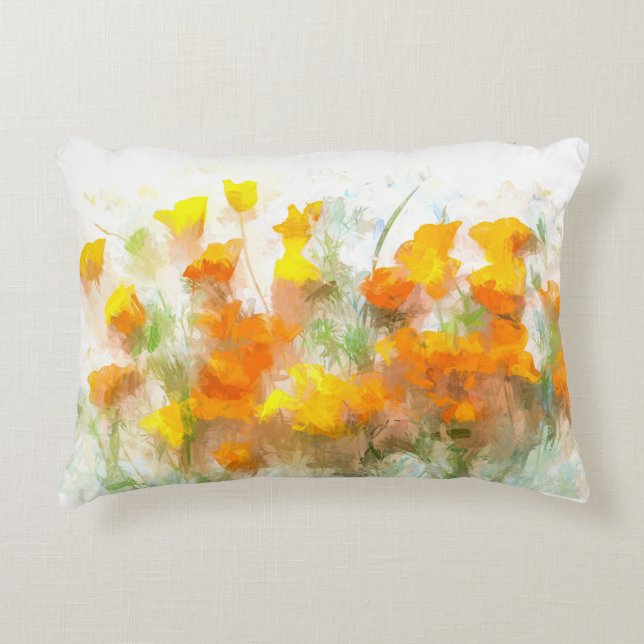 California Poppy Impressionistic Art Accent Pillow (Front)