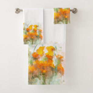 California Poppy Impressionistic Art Bath Towel Set