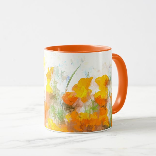 California Poppy Impressionistic Art Mug (Front Right)