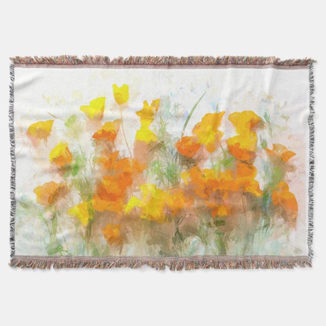 California Poppy Impressionistic Art Throw Blanket (Front)