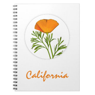 California Poppy in a Circle, "California" Text Notebook