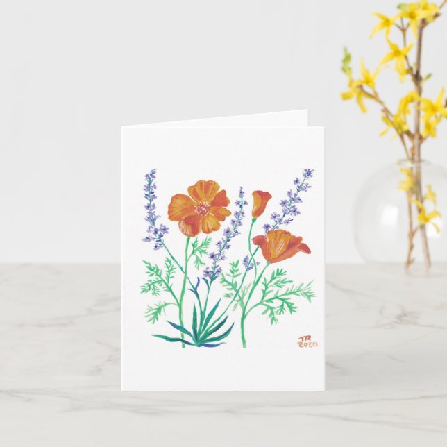California poppy & lavender card (Yellow Flower)