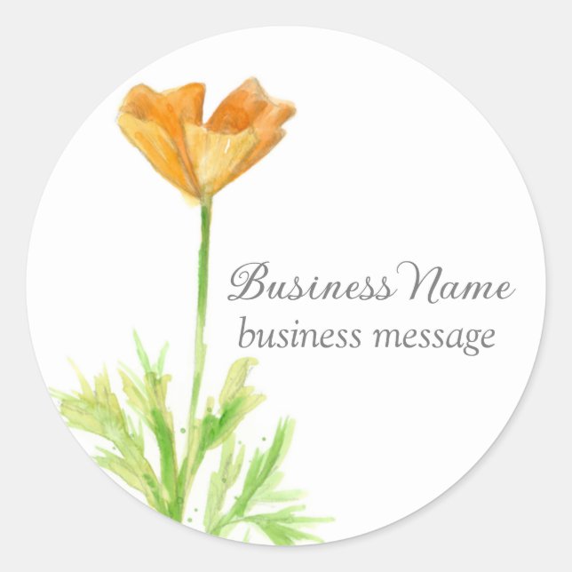 California Poppy Orange Flower Business   Classic Round Sticker (Front)