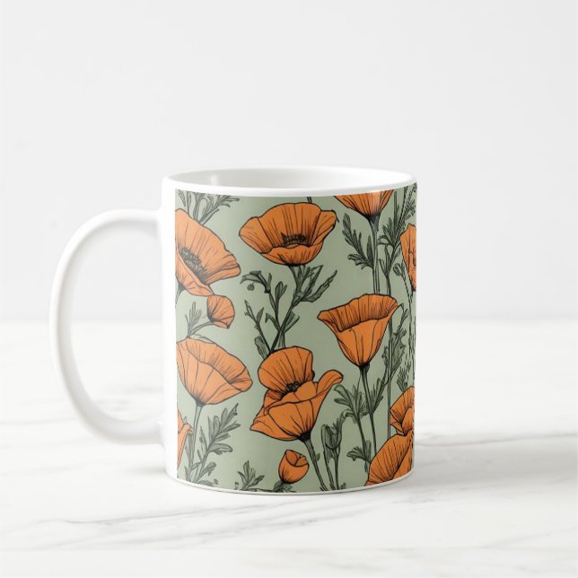 California Poppy Orange Flower pattern Coffee Mug (Left)