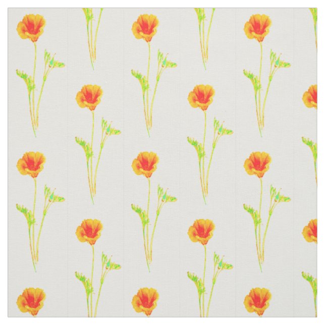 California Poppy Orange Flower Pattern Fabric (Swatch)