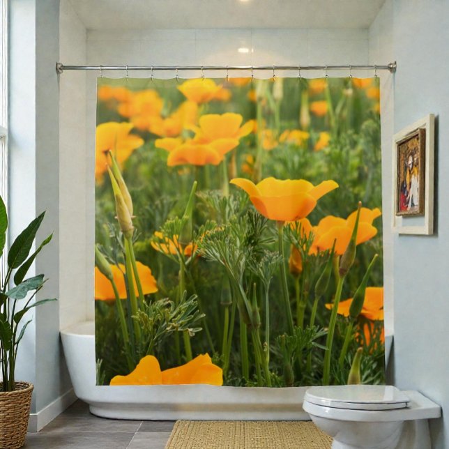 California Poppy Patch Photograph (Colorful California Poppy photograph shower curtain)