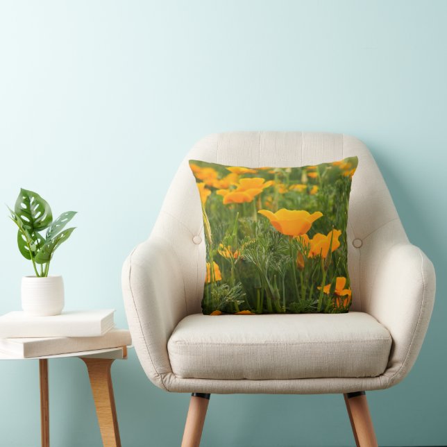 California Poppy Photograph Throw Pillow (Chair)