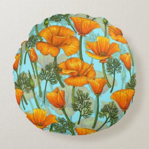 California poppy round pillow