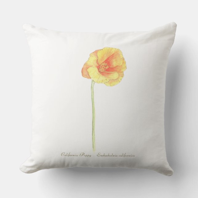 California Poppy  Throw Pillow (Front)