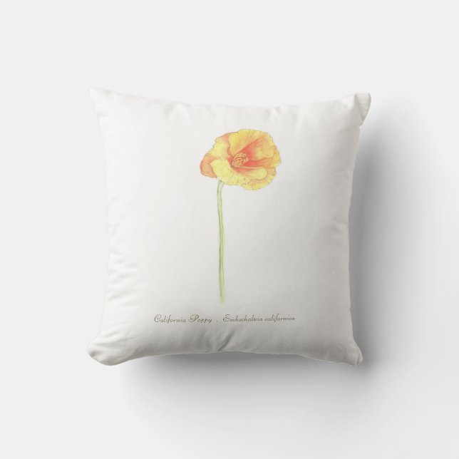 California Poppy  Throw Pillow (Front)