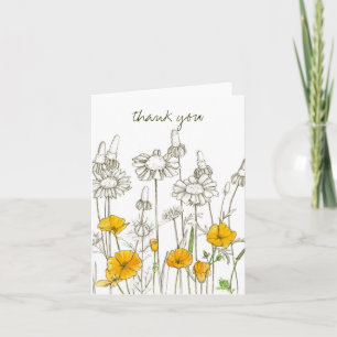 California Poppy Watercolor Flowers Thank You Card