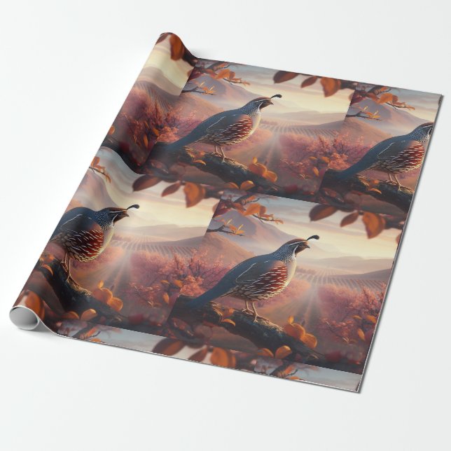 California Quail Bird Art Wildlife Nature Wrapping Paper (Unrolled)