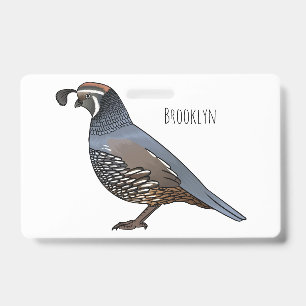 California quail bird cartoon illustration badge