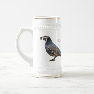 California quail bird cartoon illustration beer stein