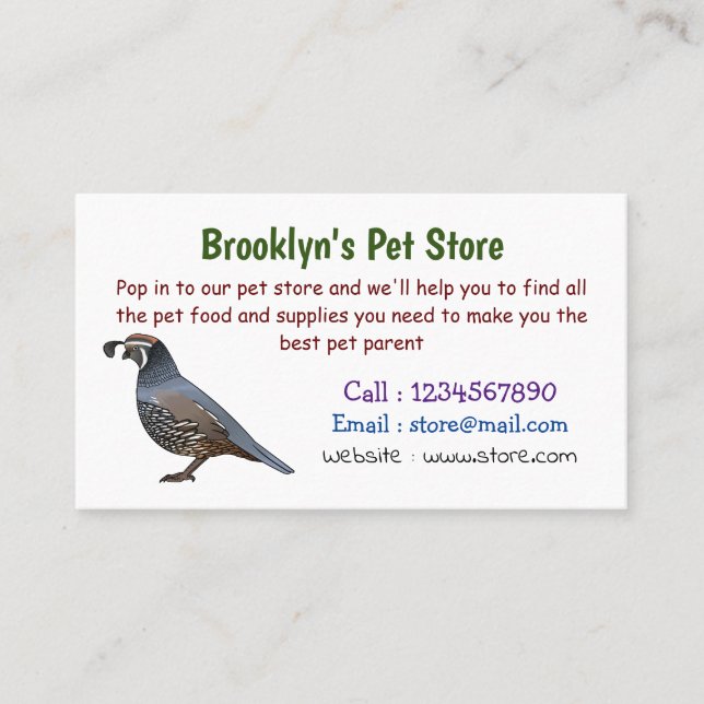 California quail bird cartoon illustration business card (Front)