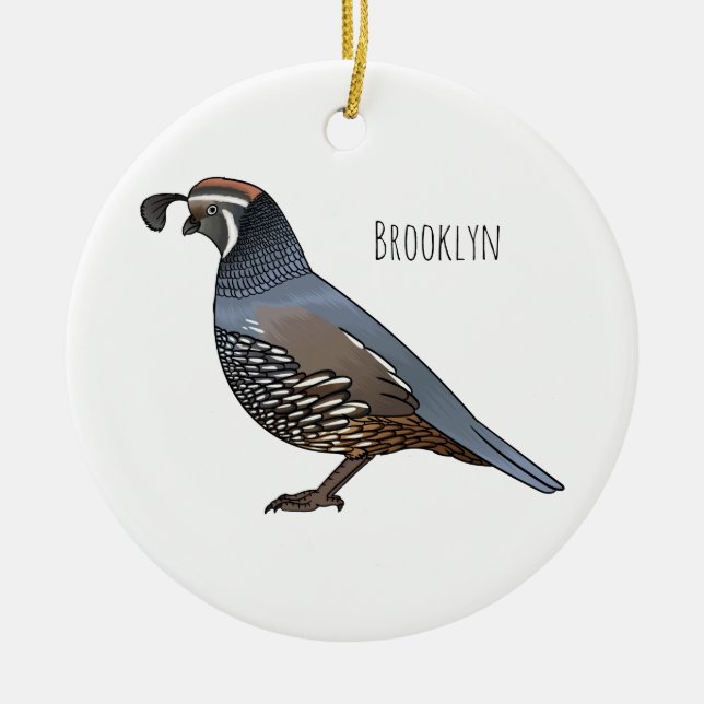 California quail bird cartoon illustration ceramic ornament (Front)