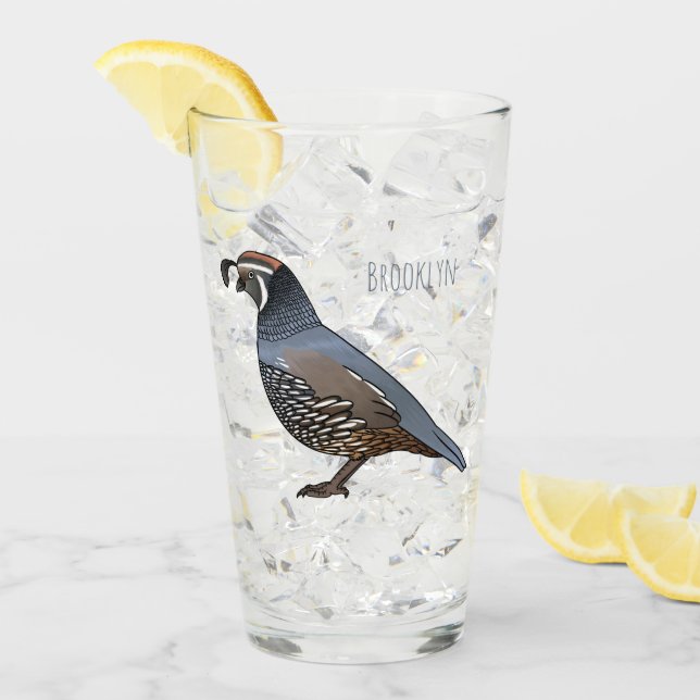 California quail bird cartoon illustration glass (Front Ice)