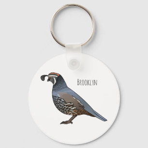 California quail bird cartoon illustration  keychain